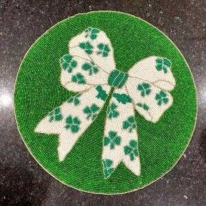 2 NICOLE MILLER Beaded Placemat Charger St. Patrick’s  Day Shamrock Coquette Bow